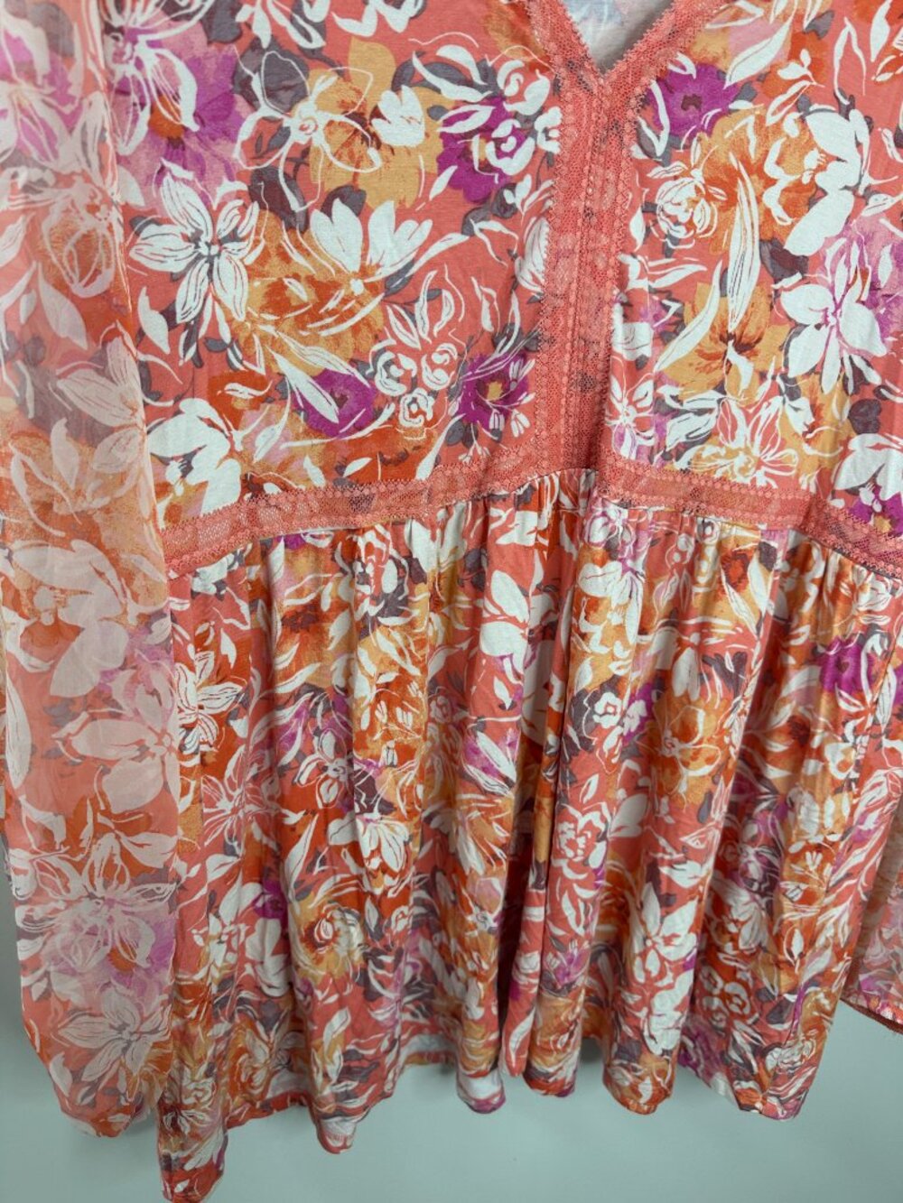 Torrid Babydoll Fabric Mix Super Soft Balloon Chiffon Sleeve Top Plus Size 3 3X - Picture 7 of 13
